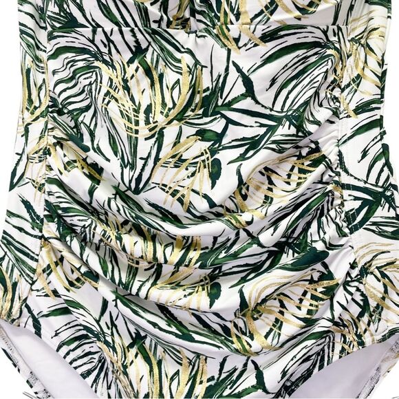 NWT Nip Tuck Swim One Piece Swimsuit Size 8 Green Tropical Palm Ruched Tummy NEW - Picture 7 of 15